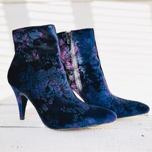 Carlos Floral Velvet Ankle Boots - Blue and Purple LIKE NEW